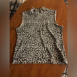 Karen Scott Sleeveless Mock Neck Leopard Print Top - Black & Cream